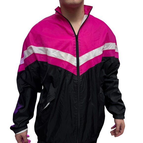 Colorblock Windbreaker Jacket Pink/Black Nylon - Picture 1 of 2
